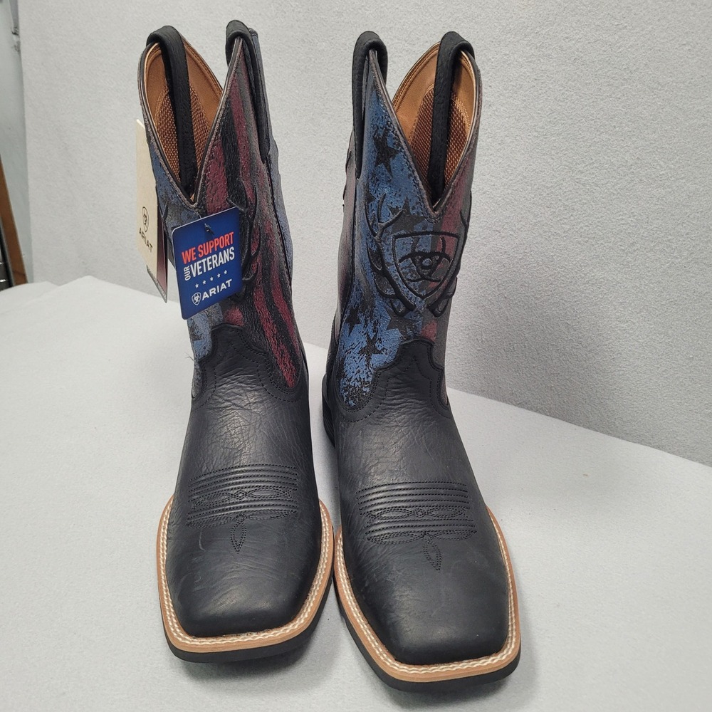 Ariat Men Sport Liberty Antler Black Hippo Print Midnight Flag Boots Size 11